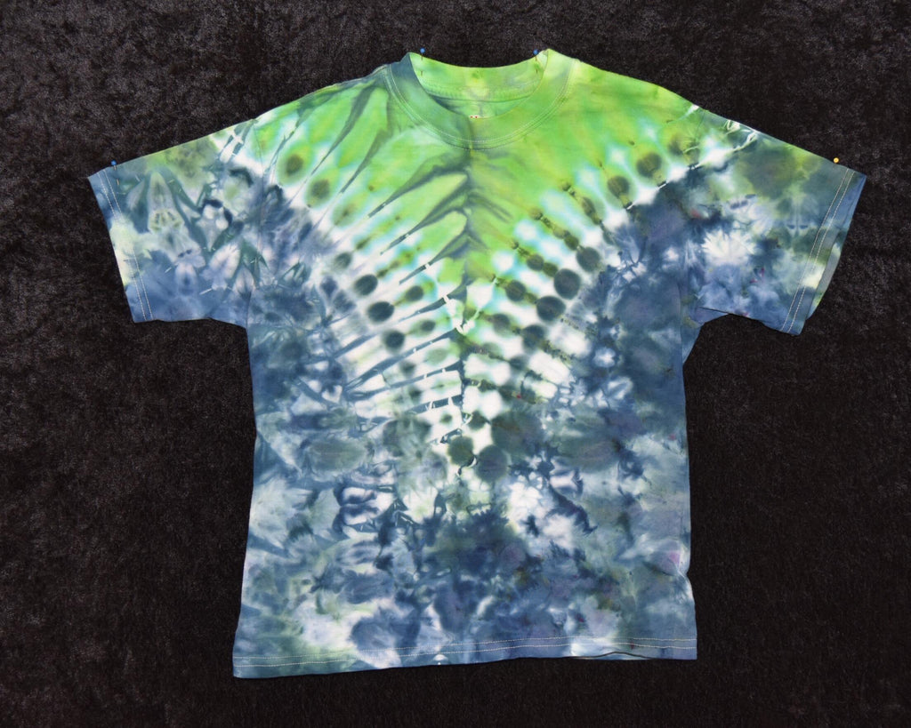 Youth (Size S) T-shirt - Green and Blue "V"