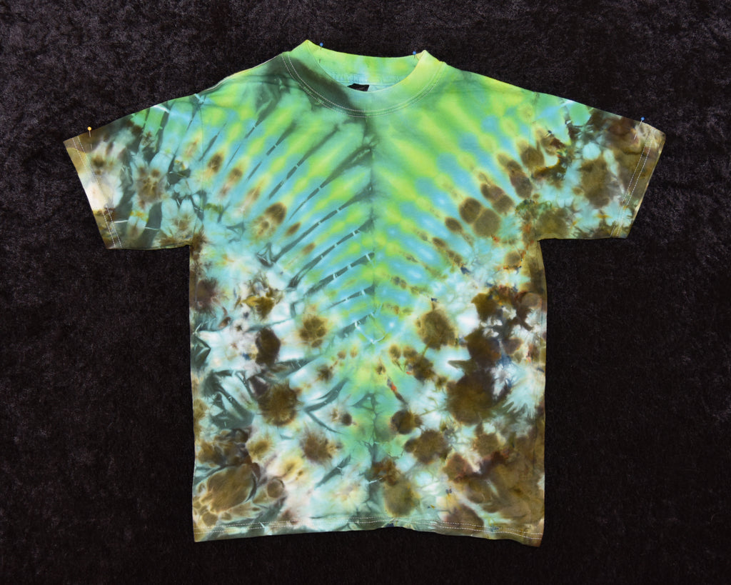 Youth (Size M) T-shirt - Green and Brown "V"