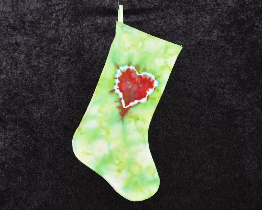 Christmas Stocking - Green with red heart