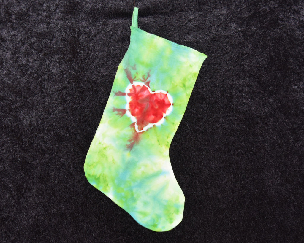 Christmas Stocking - Green with red heart