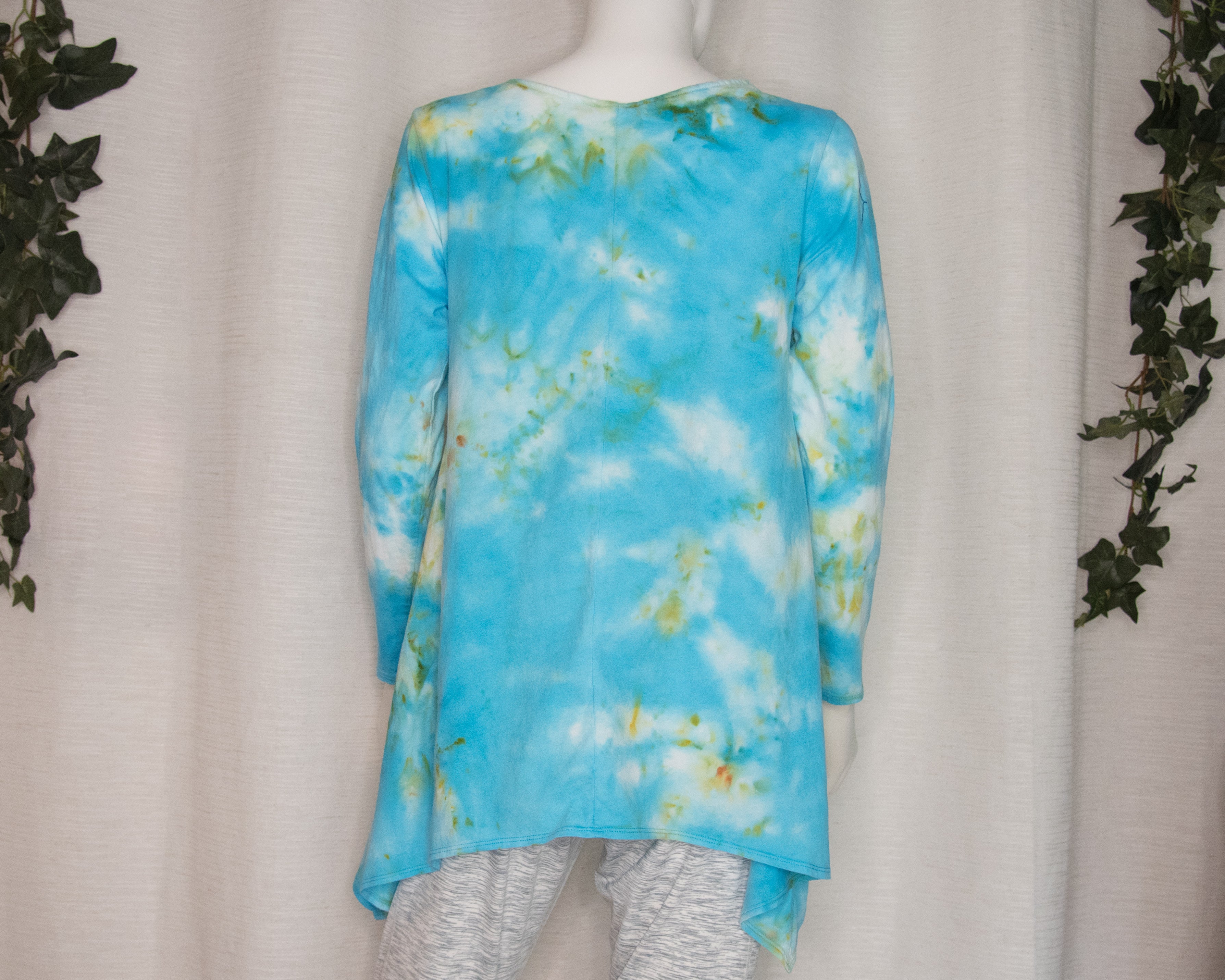 M - Asymmetric Women's Shirt - Blue Green - Tear Drops