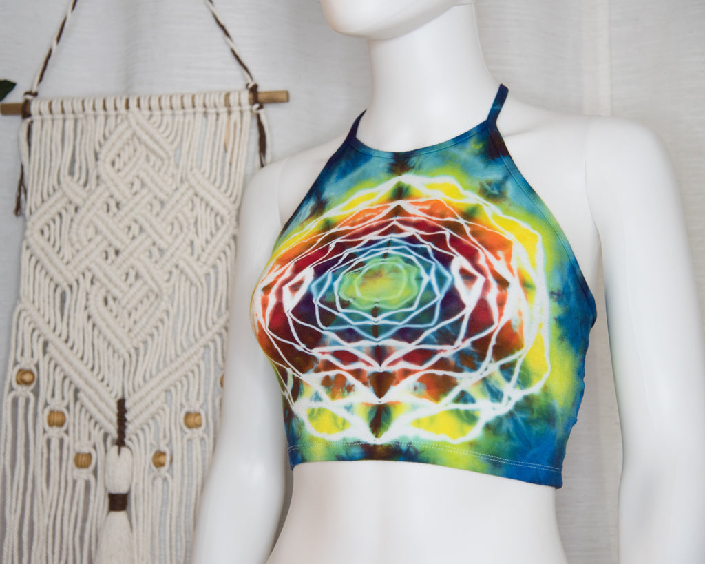 Open Back Spaghetti Strap Crop Top - XS - Rainbow Mandala