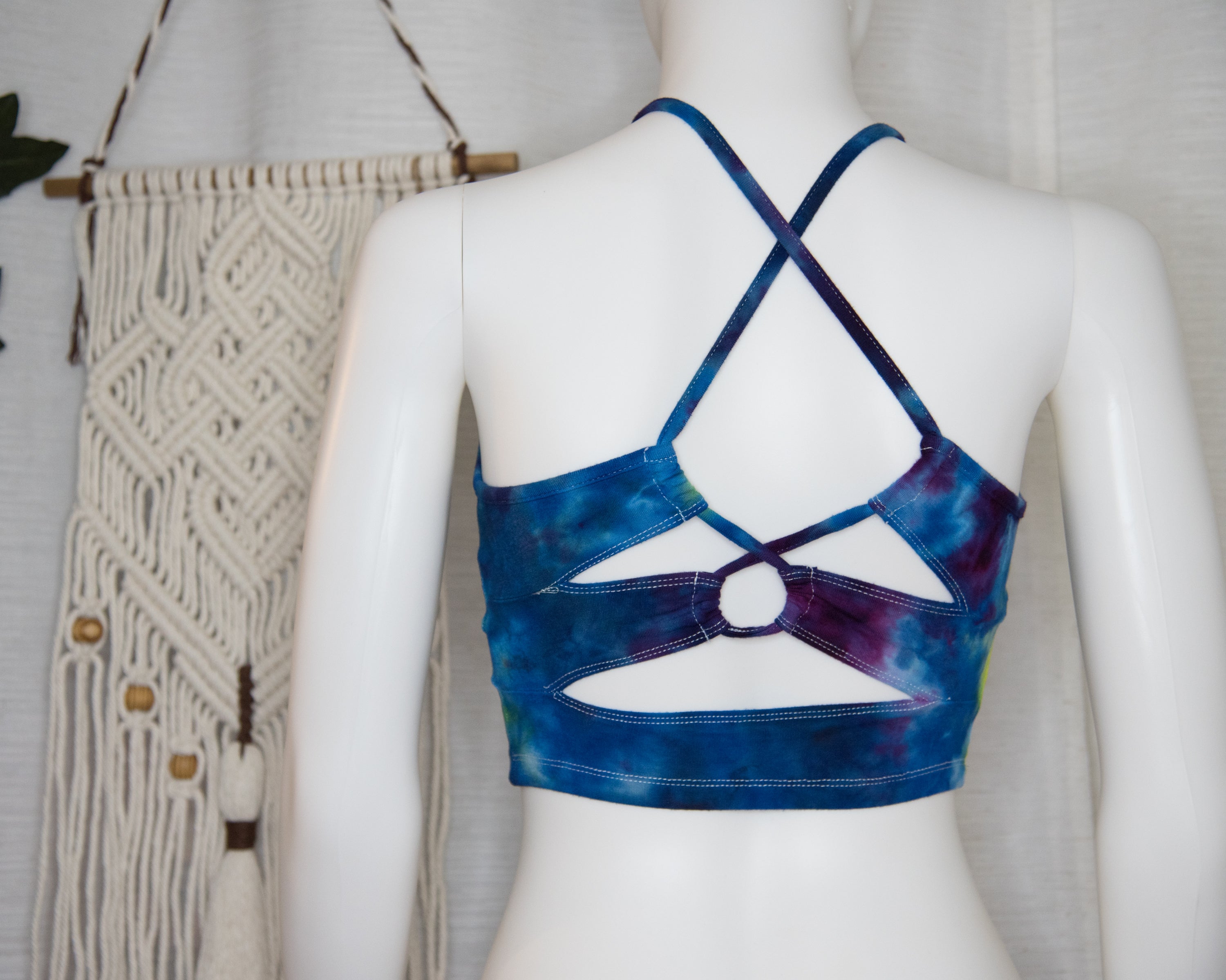 Open Back Spaghetti Strap Crop Top - XS - Rainbow Mandala