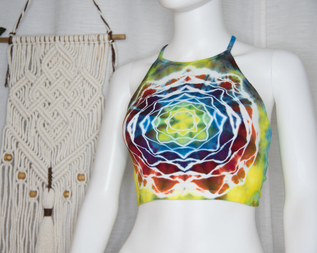 Open Back Spaghetti Strap Crop Top - M - Rainbow Mandala