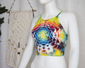 Open Back Spaghetti Strap Crop Top - L - Rainbow Mandala