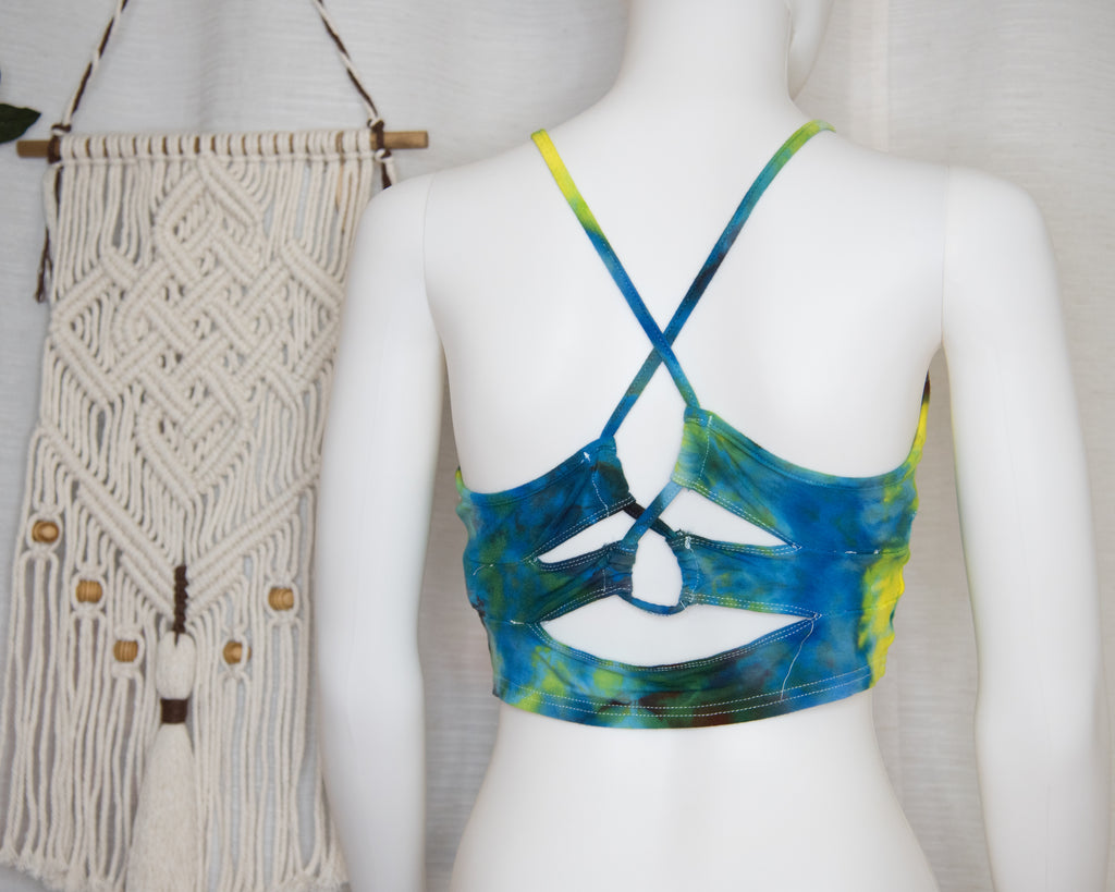 Open Back Spaghetti Strap Crop Top - L - Rainbow Mandala