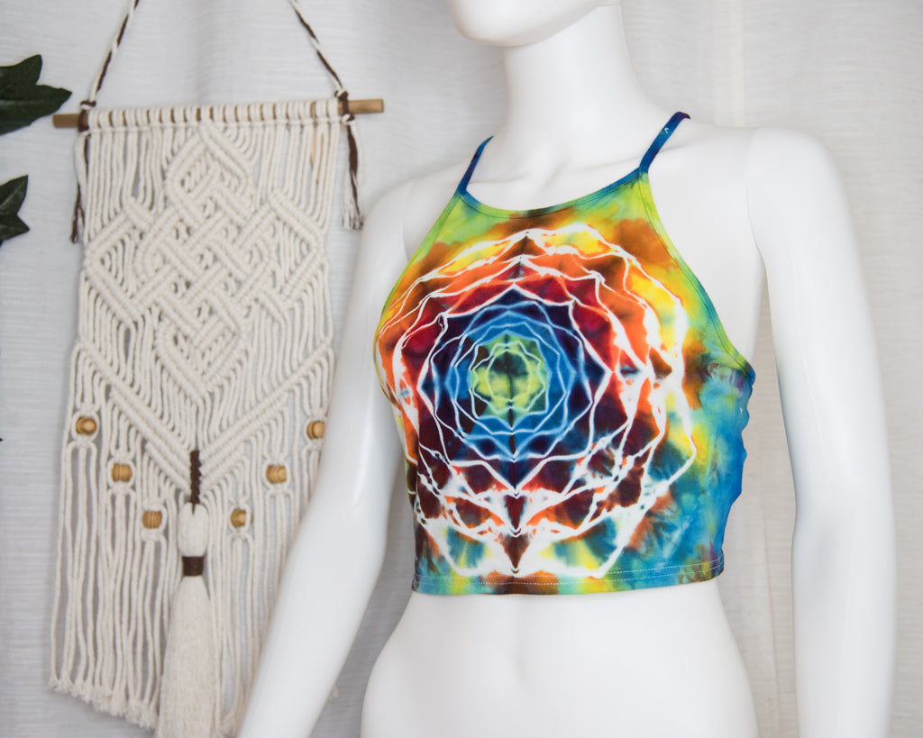 Open Back Spaghetti Strap Crop Top - XL - Rainbow Mandala