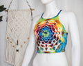 Open Back Spaghetti Strap Crop Top - XL - Rainbow Mandala