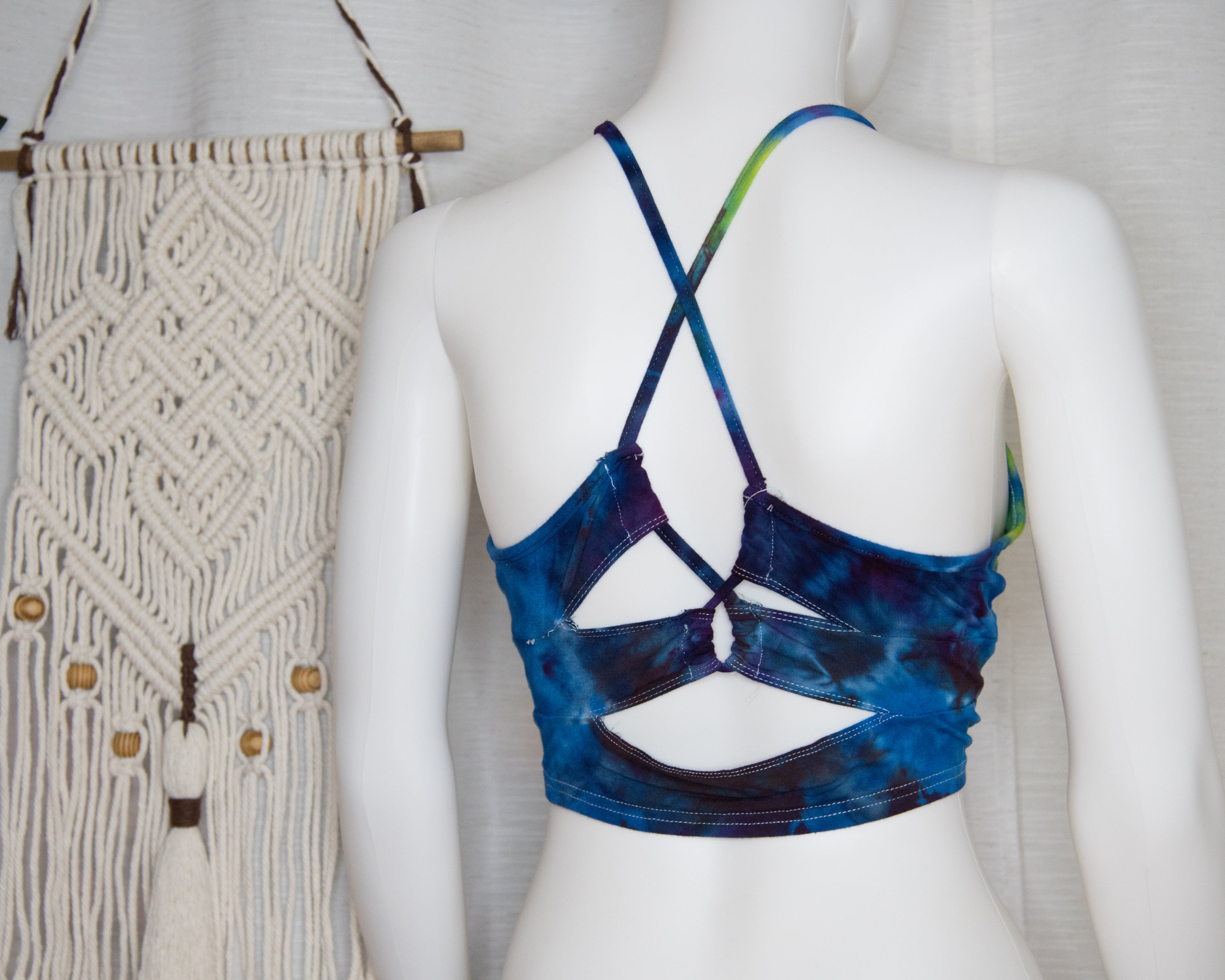 Open Back Spaghetti Strap Crop Top - XL - Rainbow Mandala