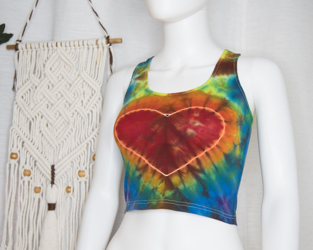 Racer-back Crop Top - S - Rainbow Heart