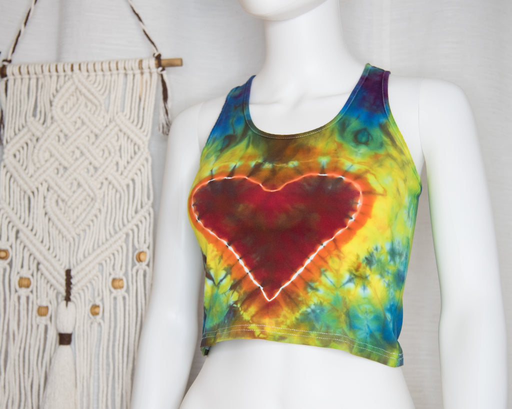 Racer-back Crop Top - M - Rainbow Heart