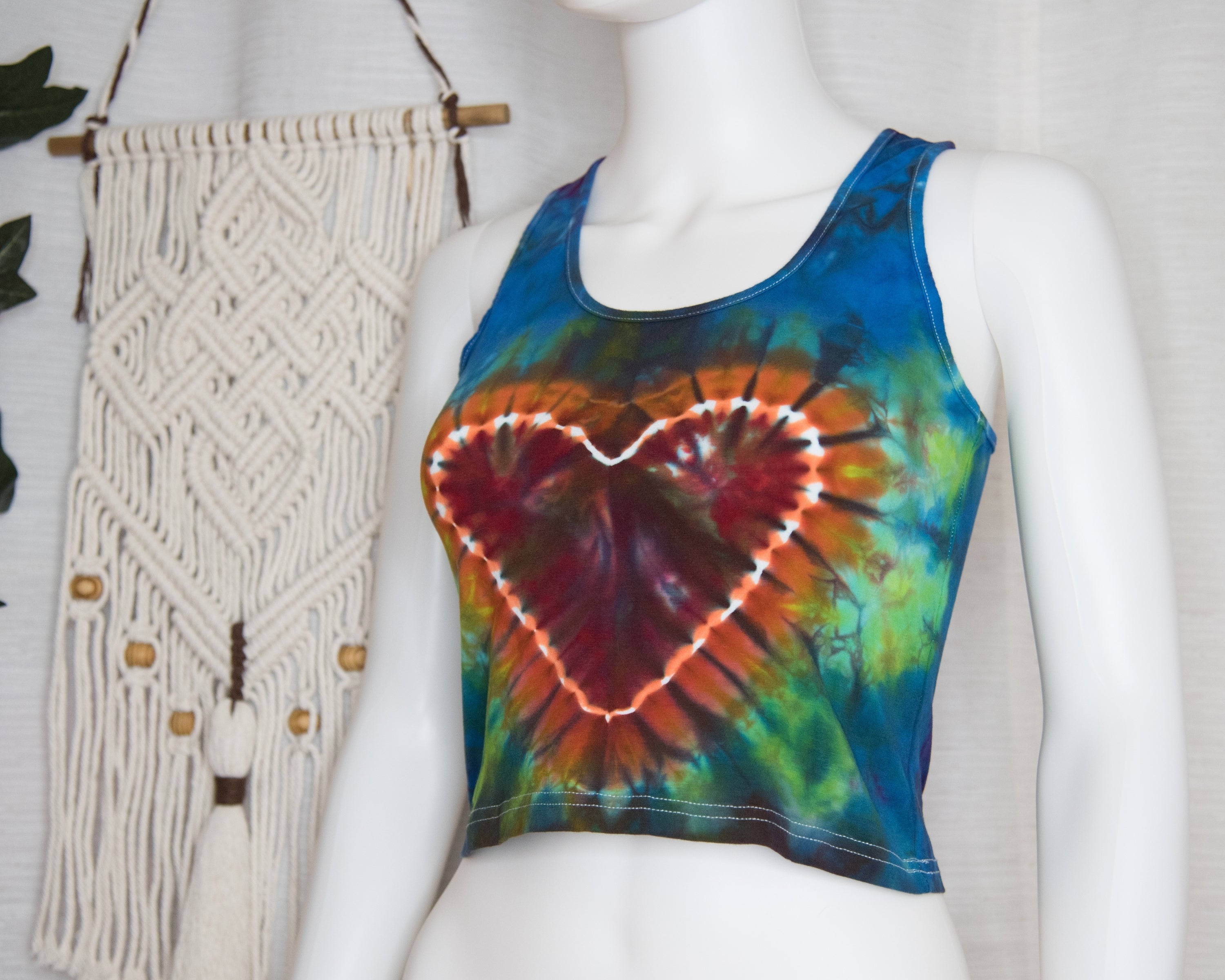 Racer-back Crop Top - L - Rainbow Heart
