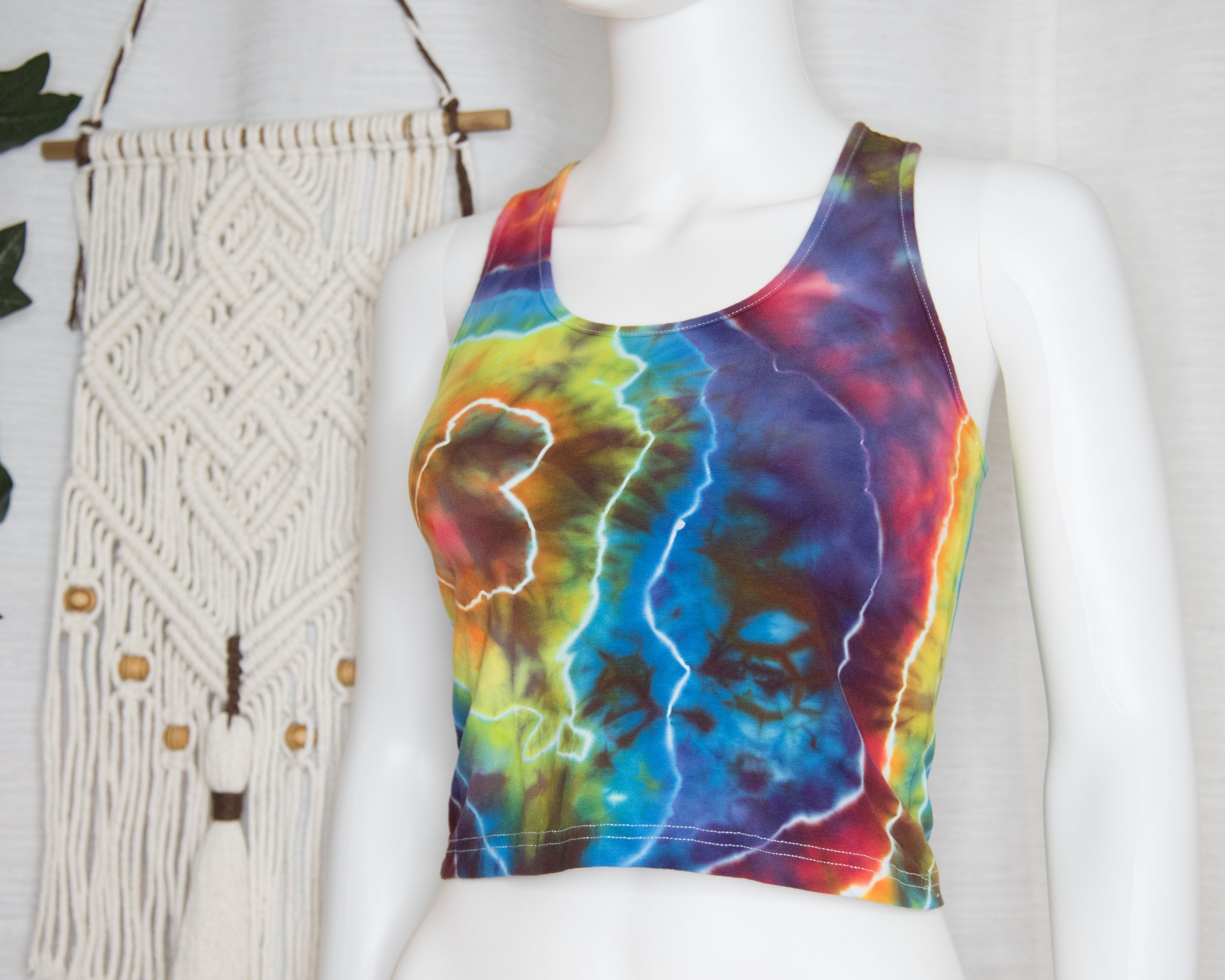 Racer-back Crop Top - L - Rainbow geode