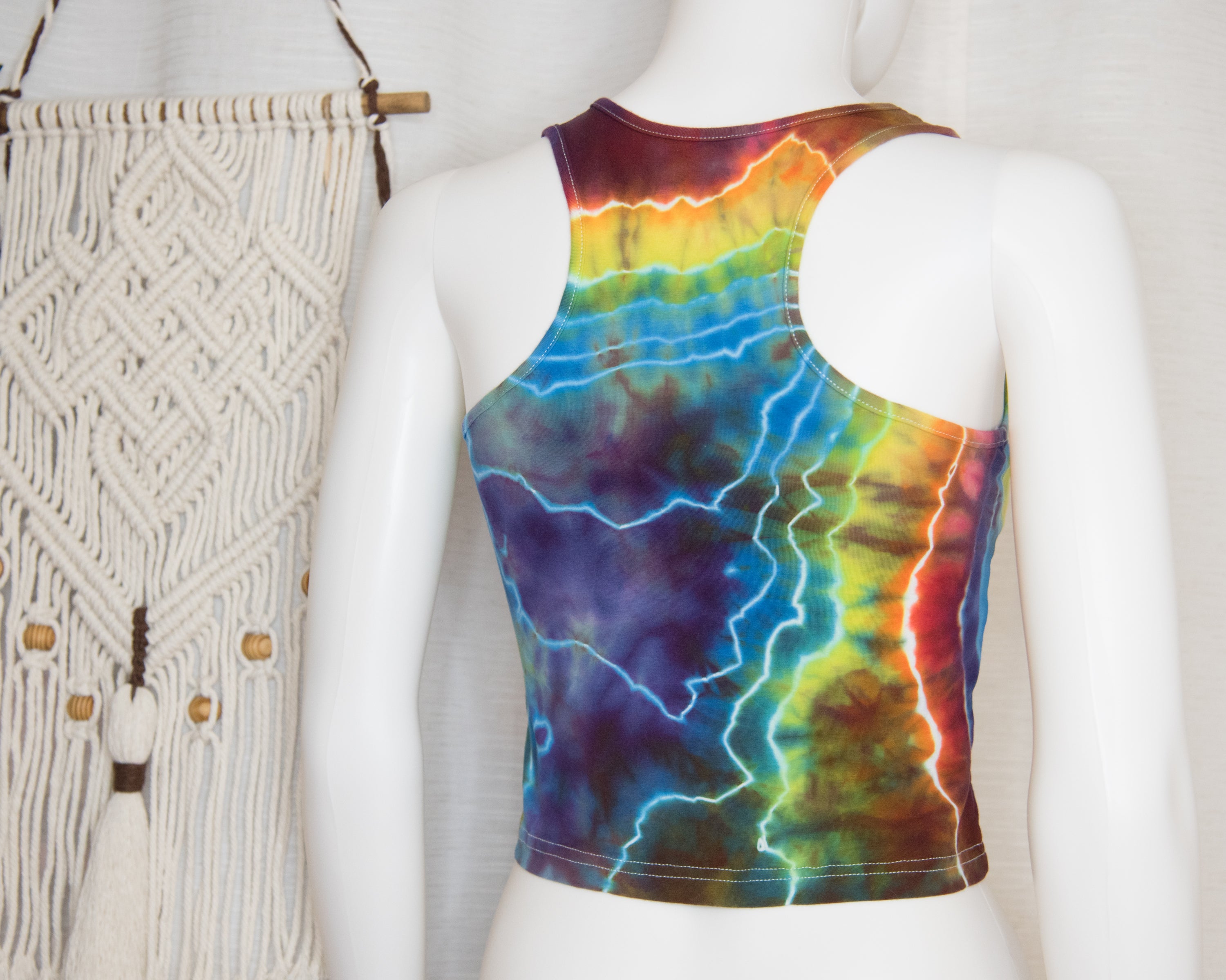 Racer-back Crop Top - L - Rainbow geode