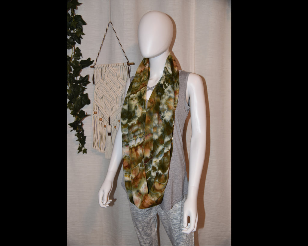 Circular Rayon Infinity Scarf - Earth Tones (green, brown, gray)