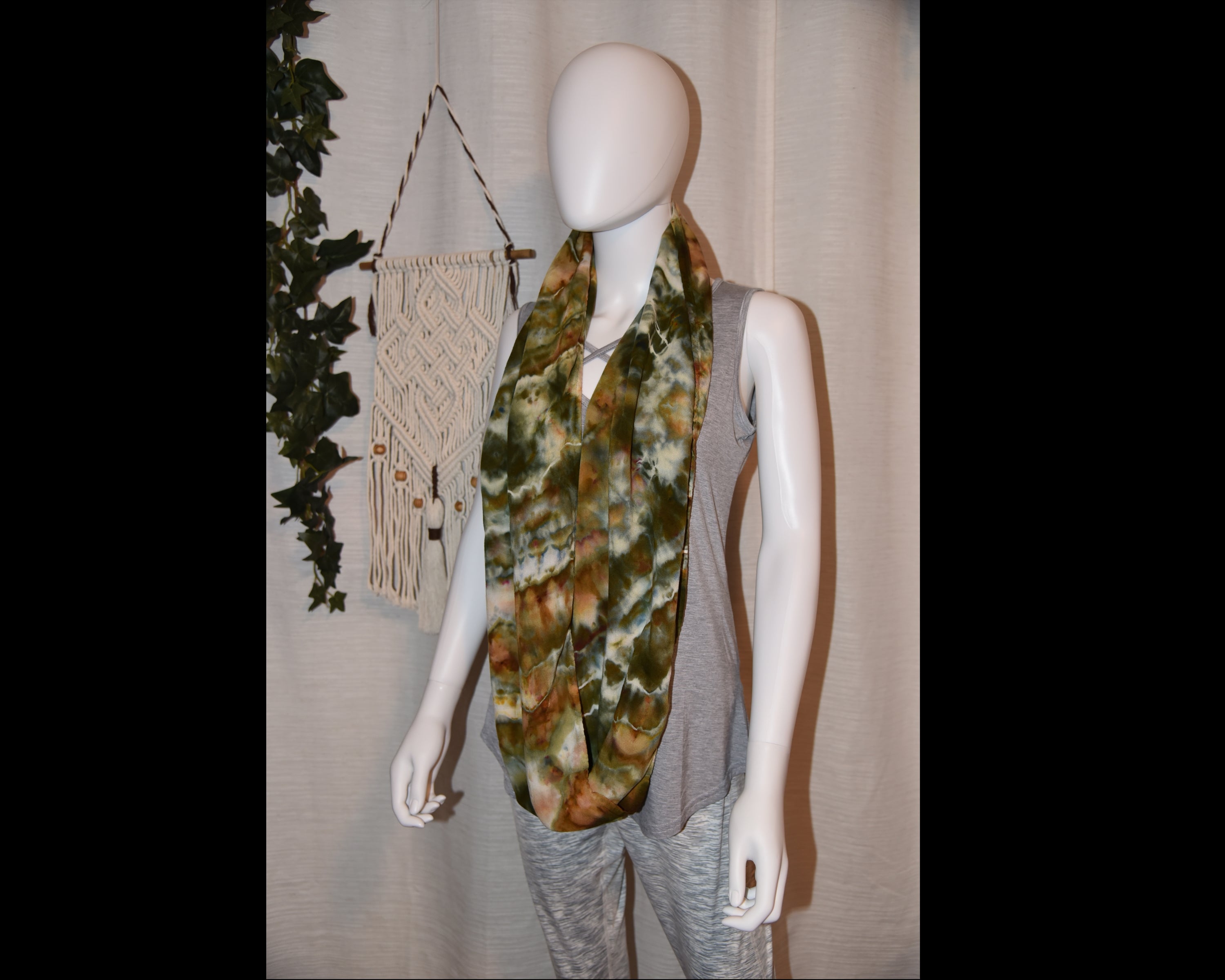 Circular Rayon Infinity Scarf - Earth Tones (green, brown, gray)