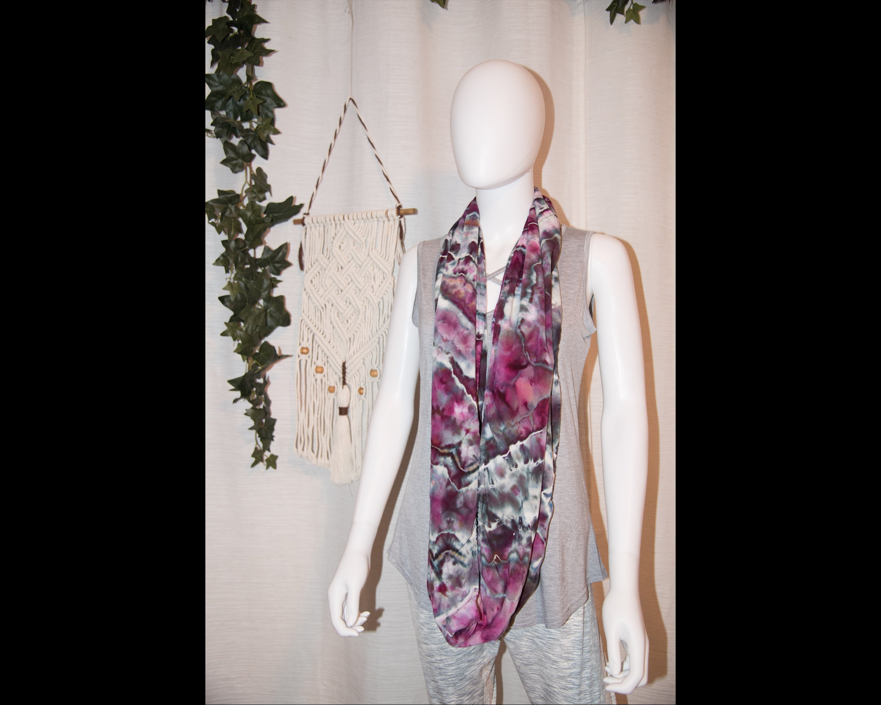 Circular Rayon Infinity Scarf - Wine & Gray