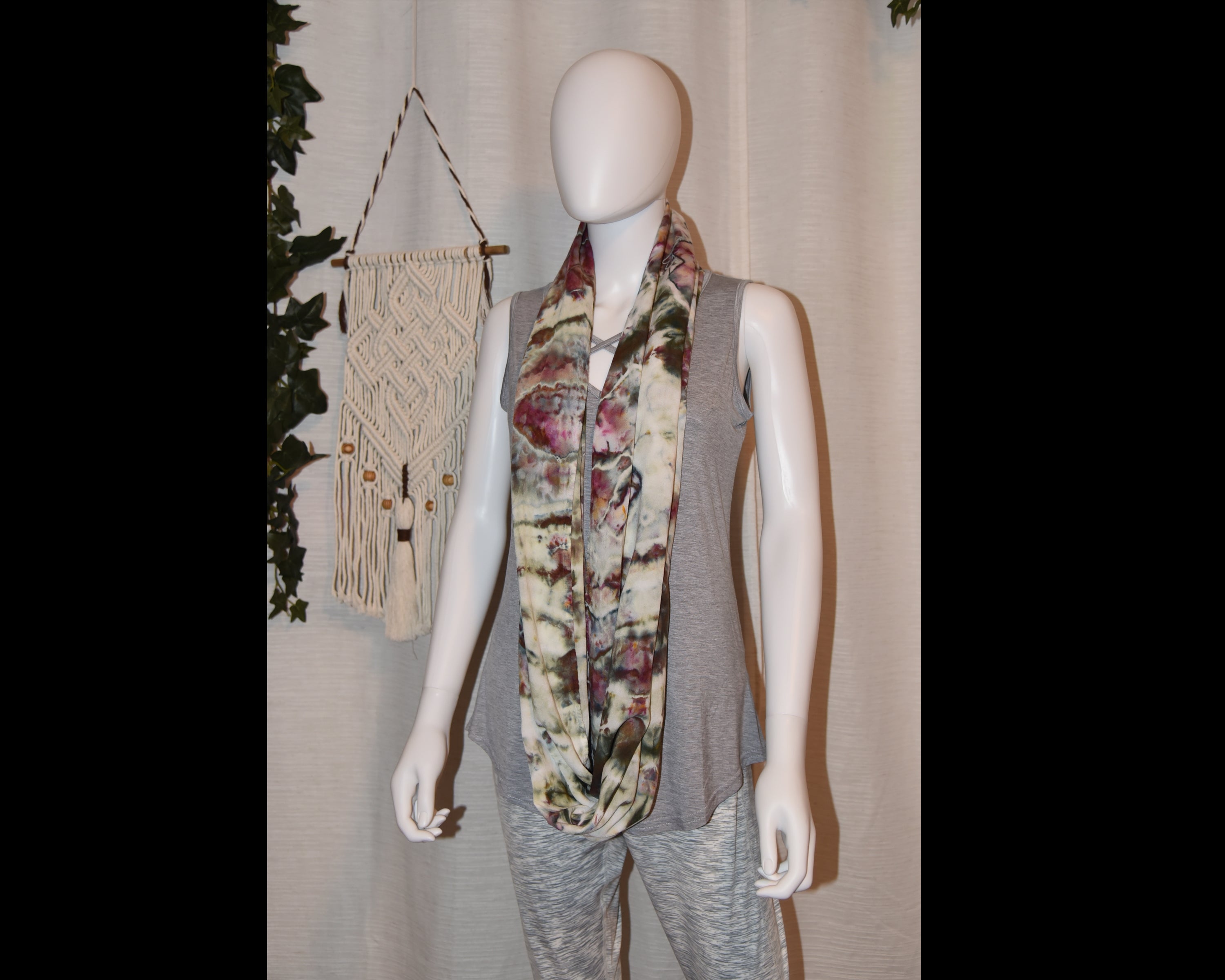 Circular Rayon Infinity Scarf - Earth Tones (Gray, Purple)