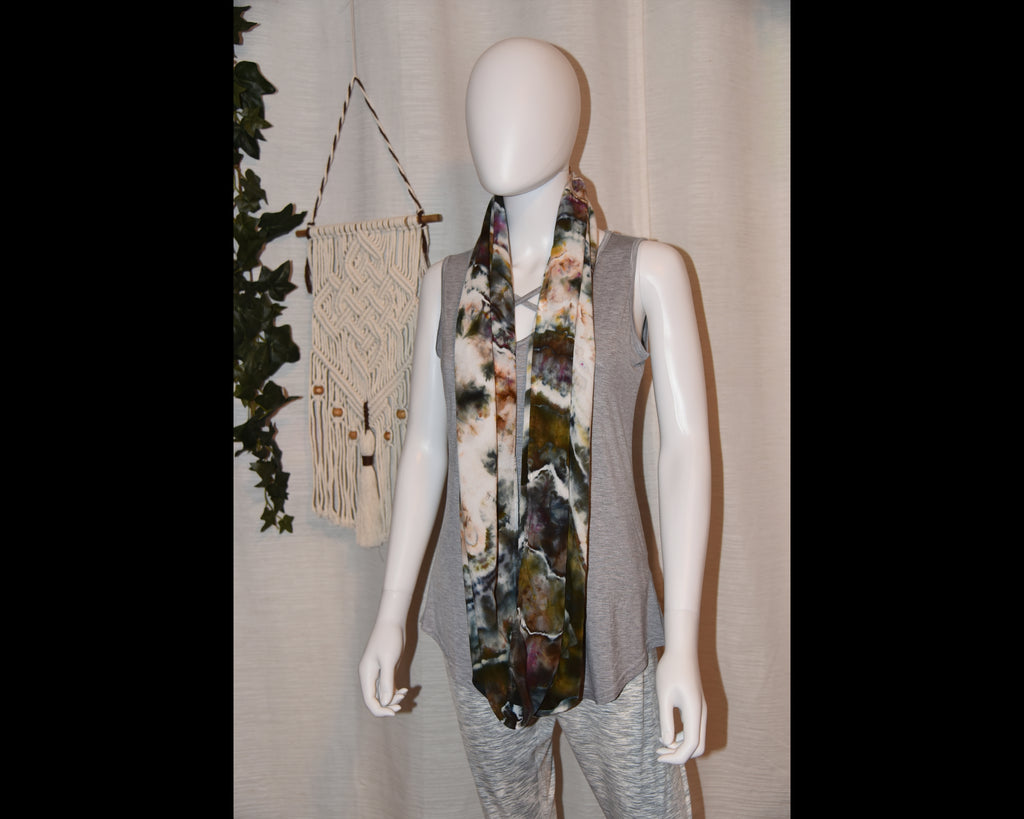 Circular Rayon Infinity Scarf - Dark Earth Tones (Gray, Purple, Green)