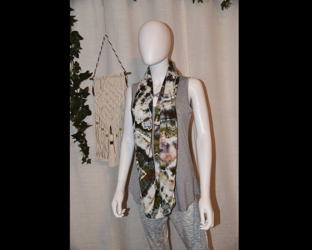 Circular Rayon Infinity Scarf - Dark Earth Tones (Gray, Purple, Green)