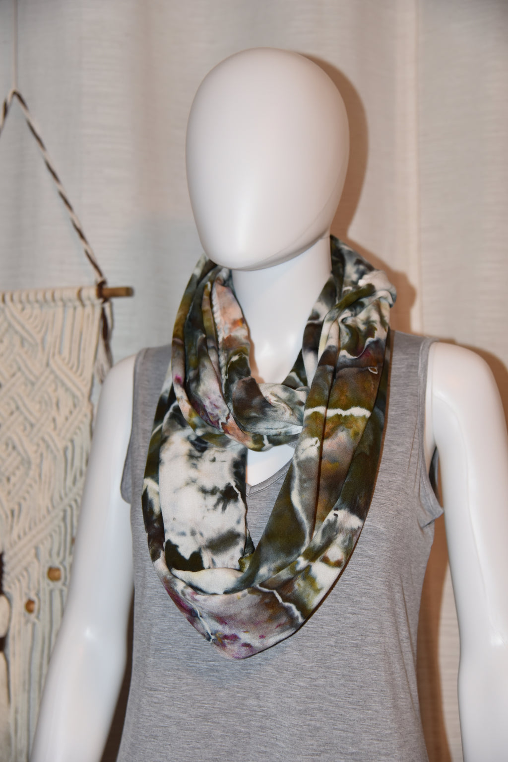 Circular Rayon Infinity Scarf - Dark Earth Tones (Gray, Purple, Green)