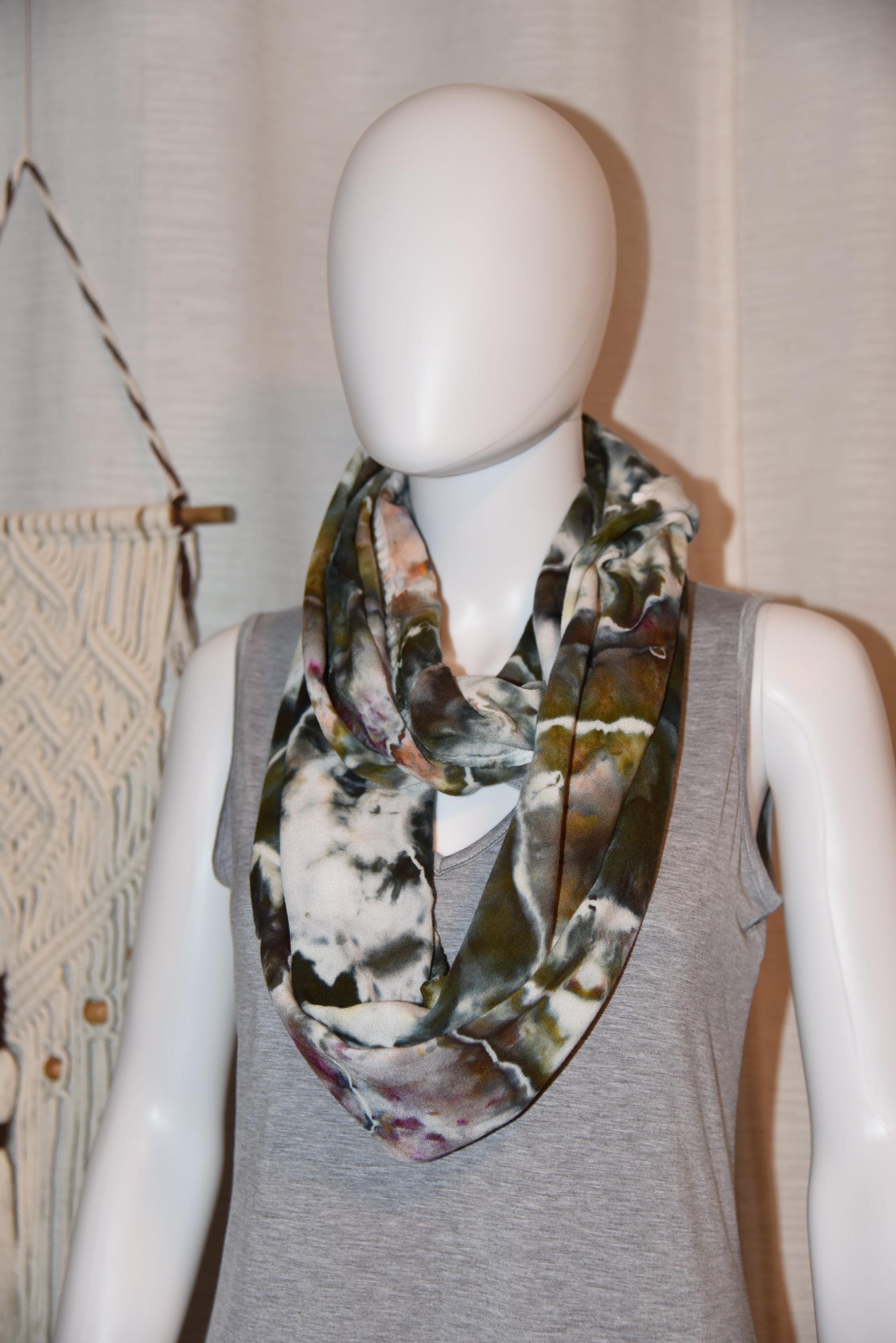 Circular Rayon Infinity Scarf - Dark Earth Tones (Gray, Purple, Green)