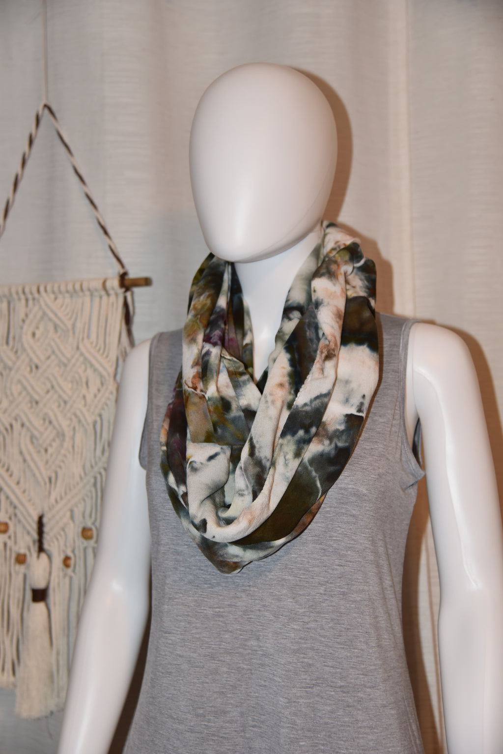 Circular Rayon Infinity Scarf - Dark Earth Tones (Gray, Purple, Green)