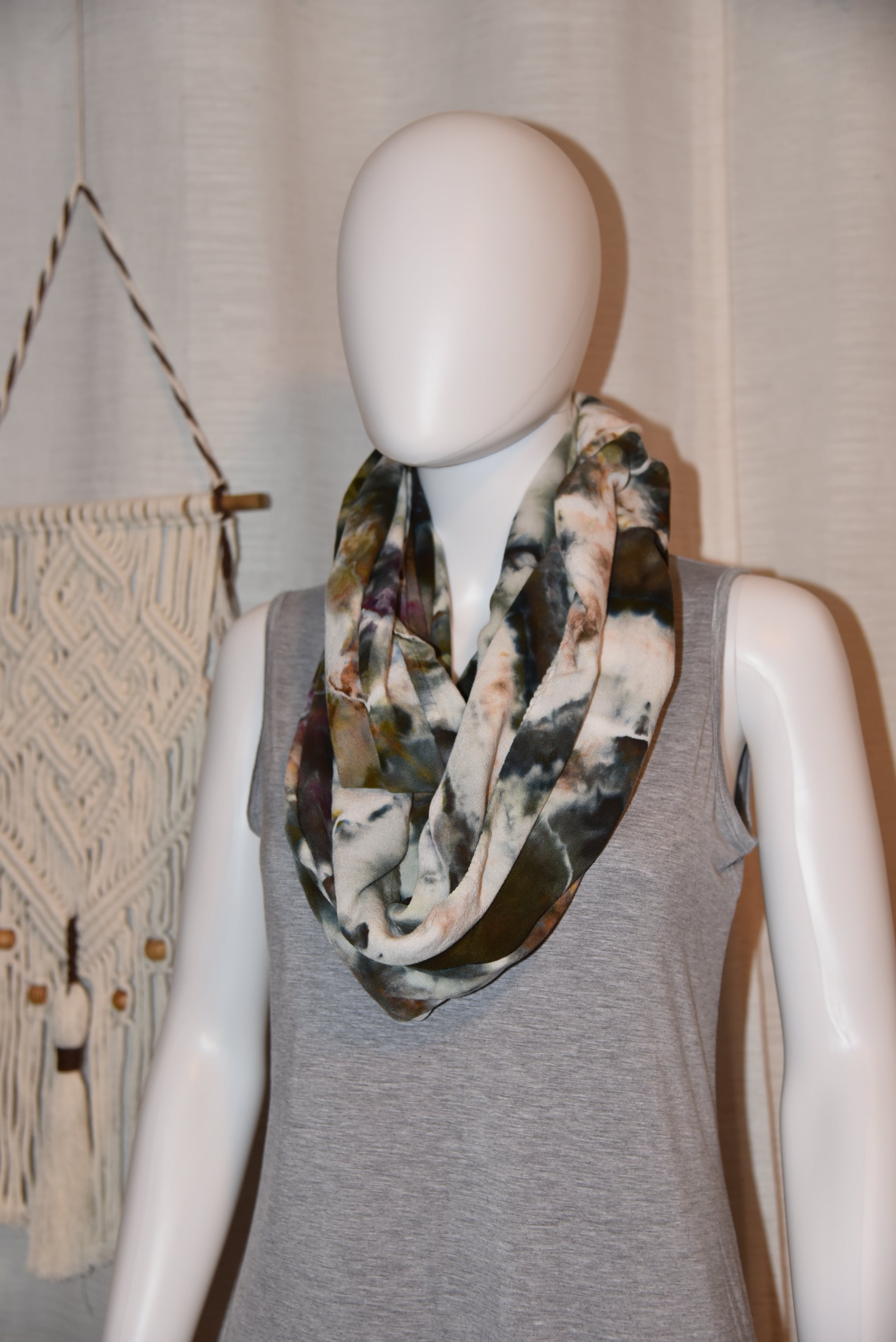 Circular Rayon Infinity Scarf - Dark Earth Tones (Gray, Purple, Green)