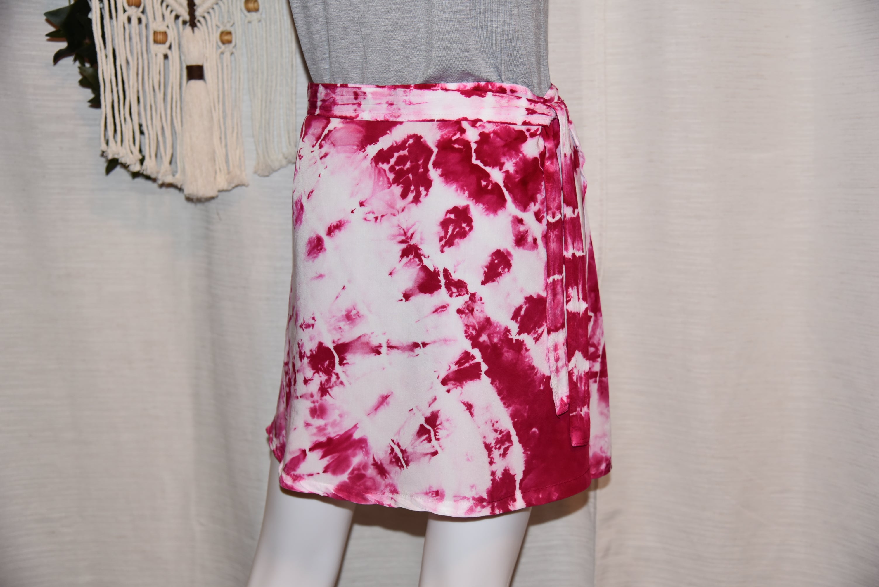 Short Rayon Wrap Skirt - Hot Pink