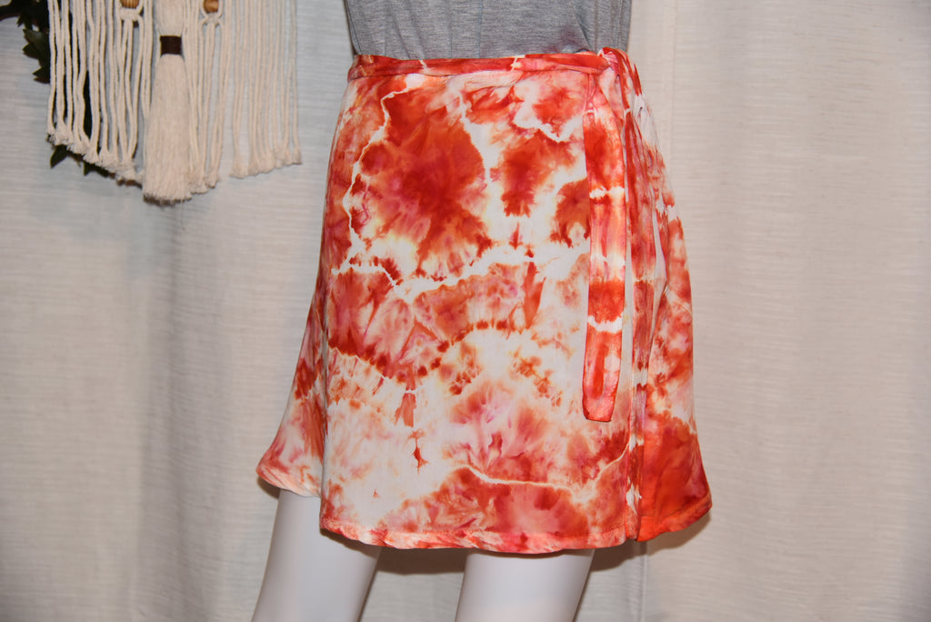 Short Rayon Wrap Skirt - Orange