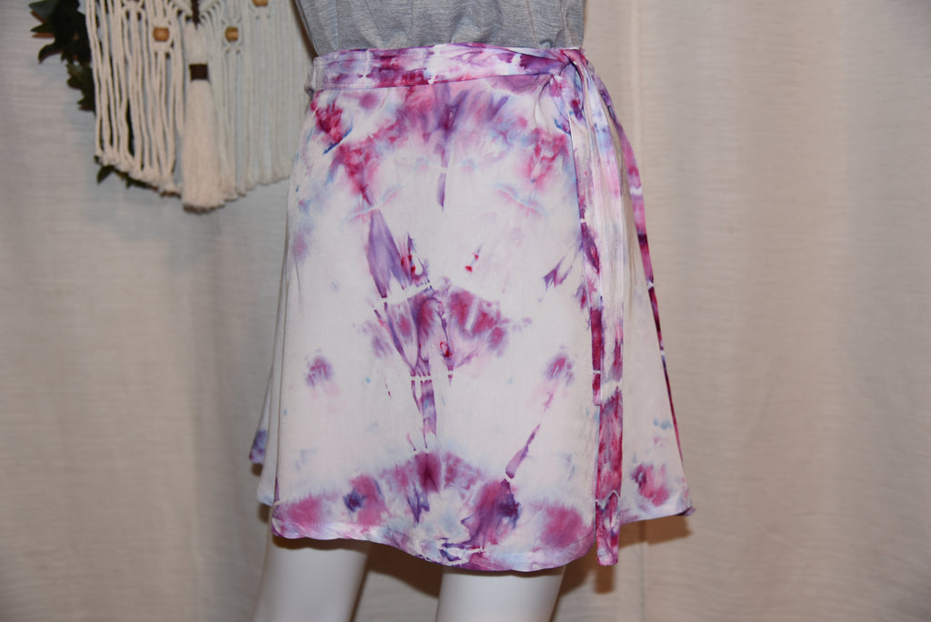 Short Rayon Wrap Skirt - Pink, Purple, Blue