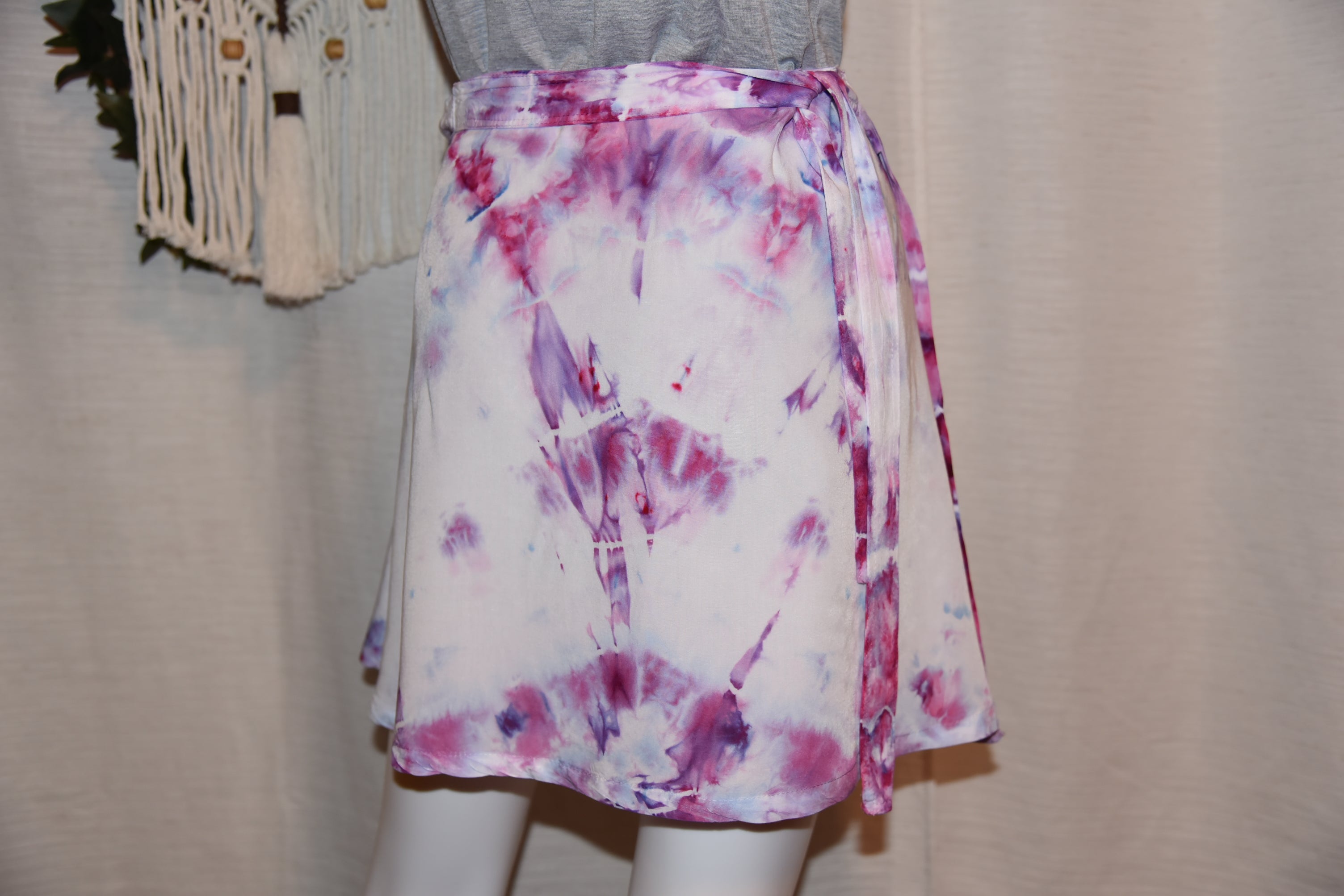 Short Rayon Wrap Skirt - Pink, Purple, Blue