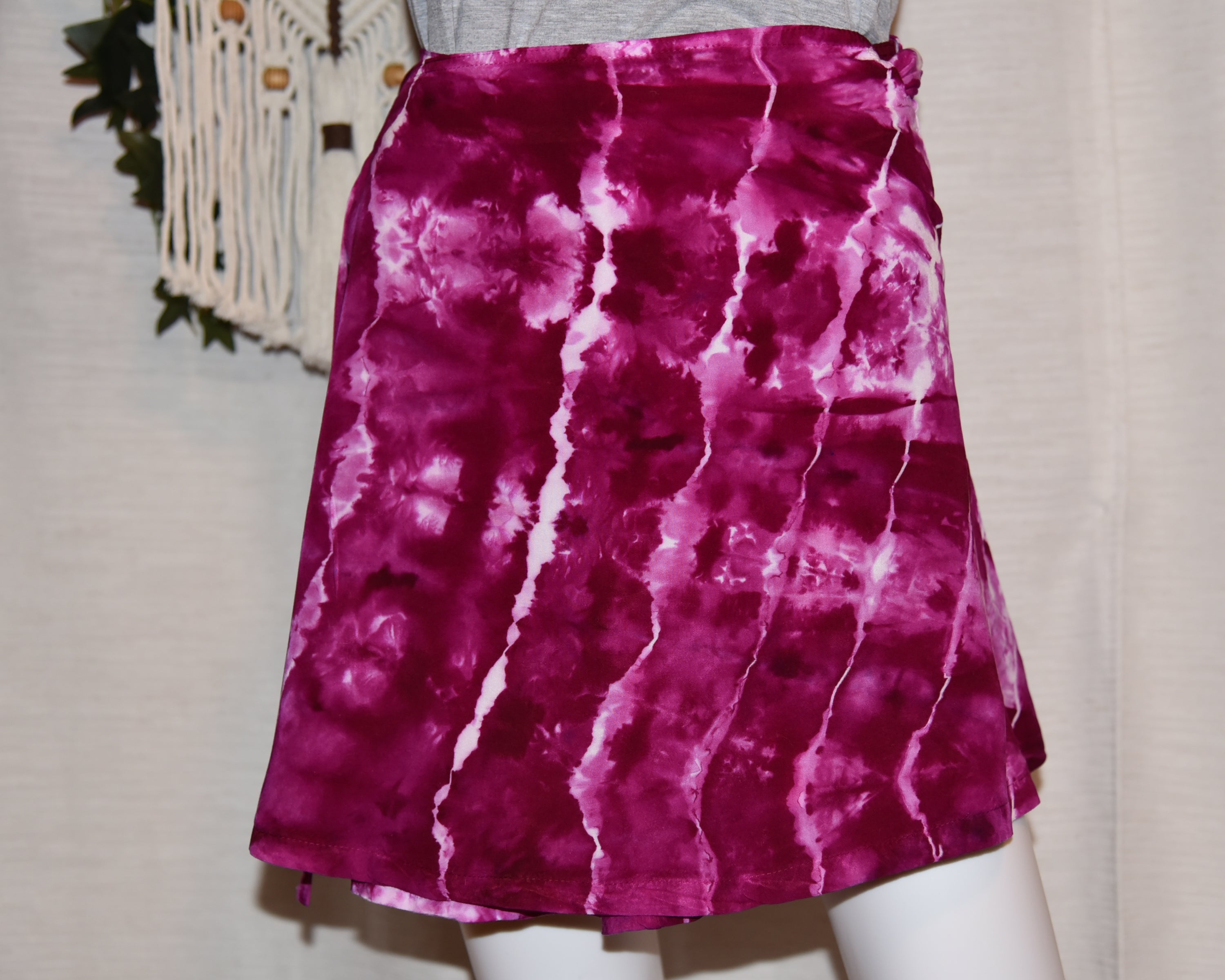 Short Rayon Wrap Skirt - Magenta