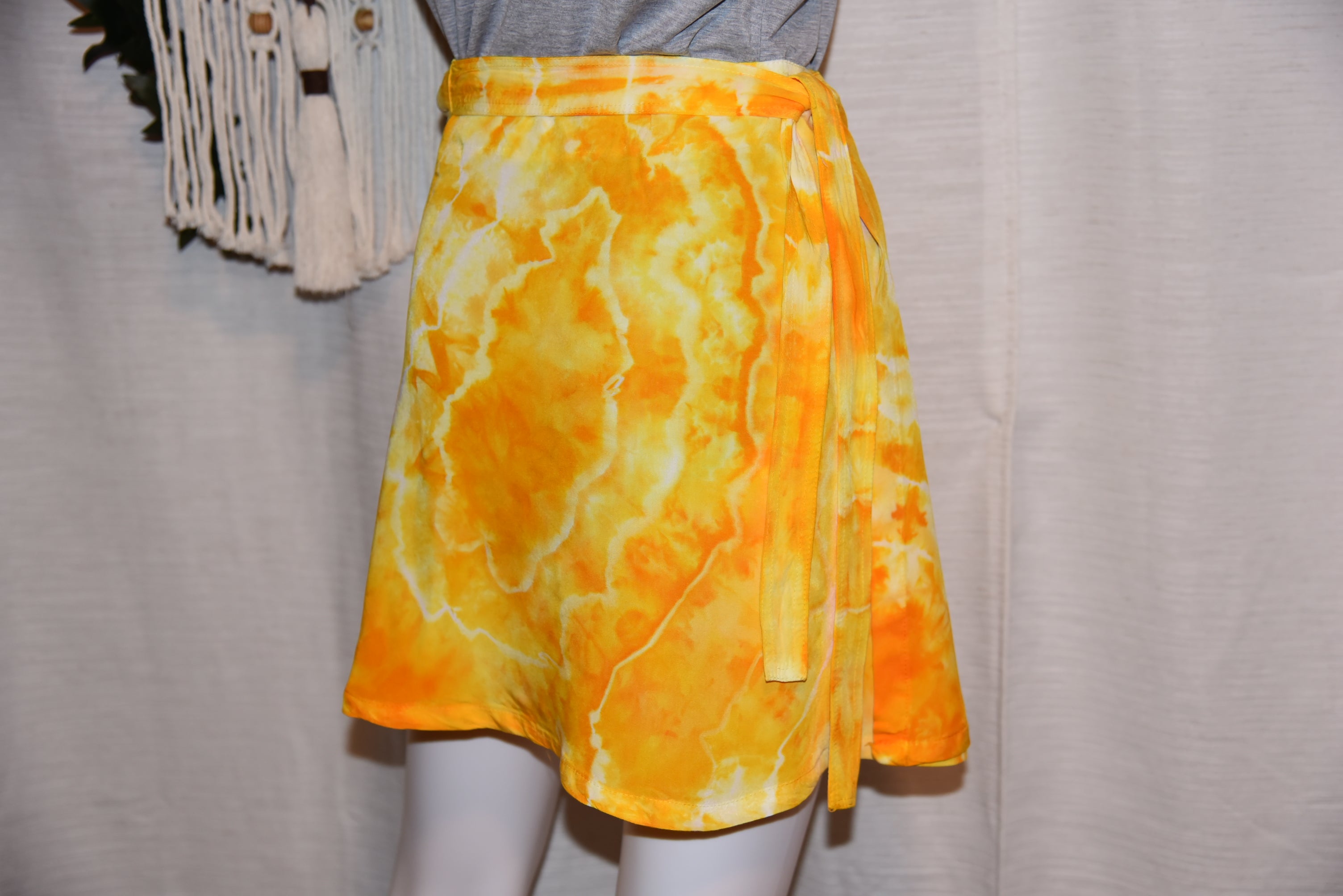 Short Rayon Wrap Skirt - Yellow