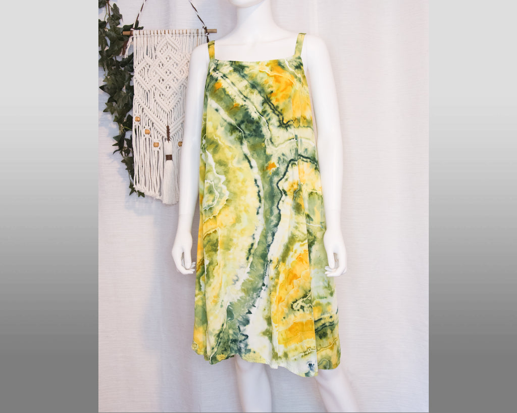 2XL - Short Rayon Dress - Green Yellow Geode