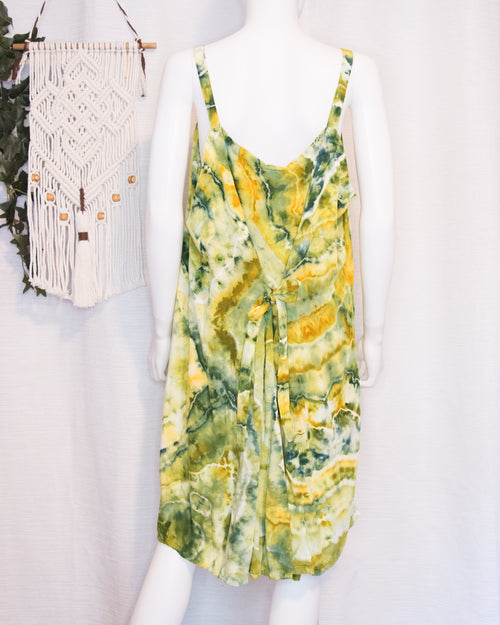 2XL - Short Rayon Dress - Green Yellow Geode