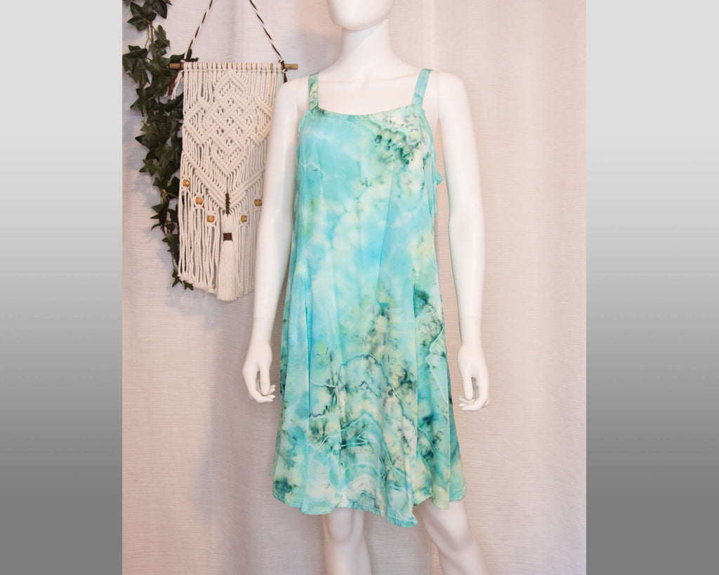 L - Short Rayon Dress - Aqua Geode