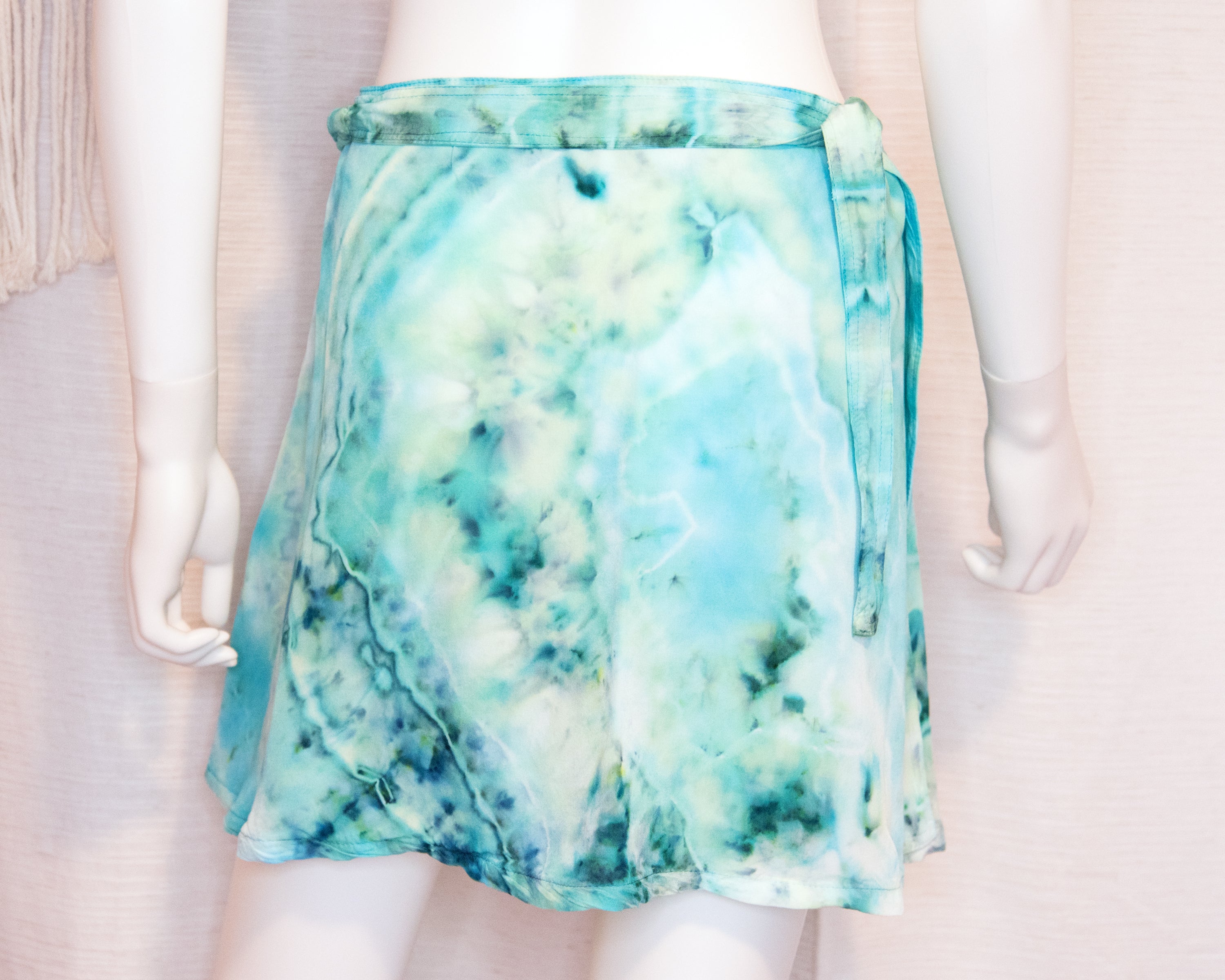 Short Rayon Wrap Skirt - Aqua