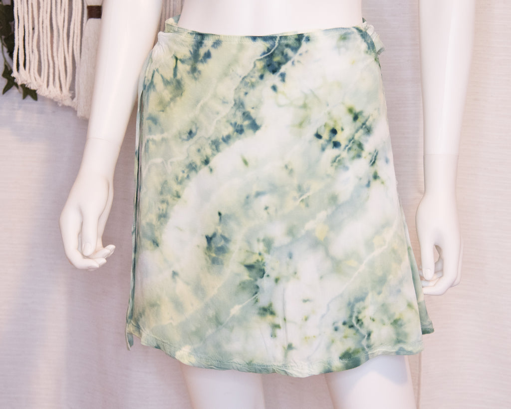 Short Rayon Wrap Skirt - Green
