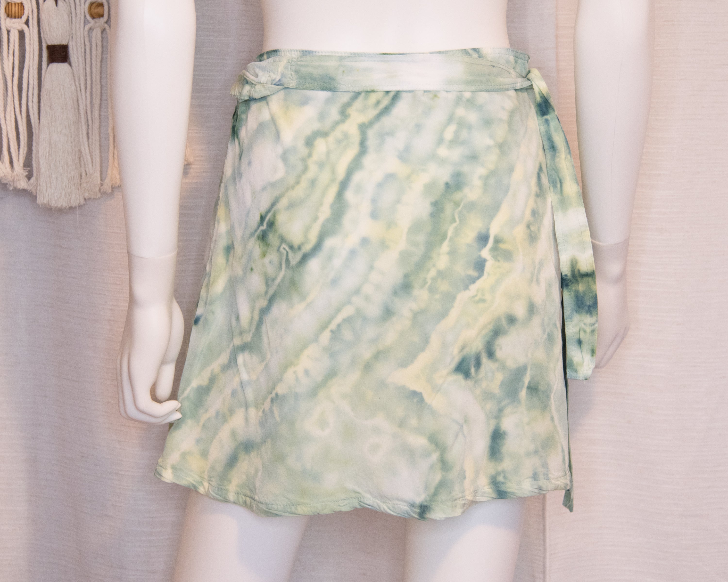 Short Rayon Wrap Skirt - Green