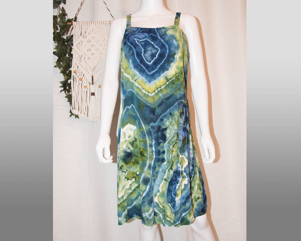 XL - Short Rayon Dress - Blue & Green Geode