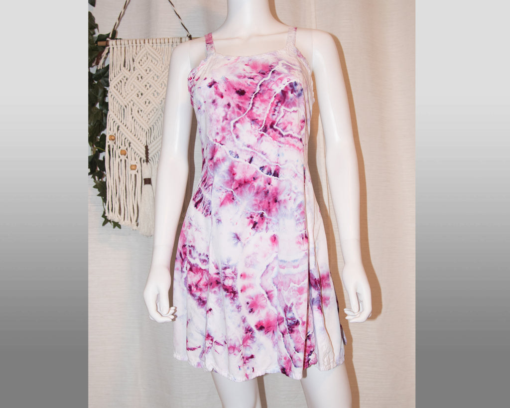 S - Short Rayon Dress - Pink Purple White Geode