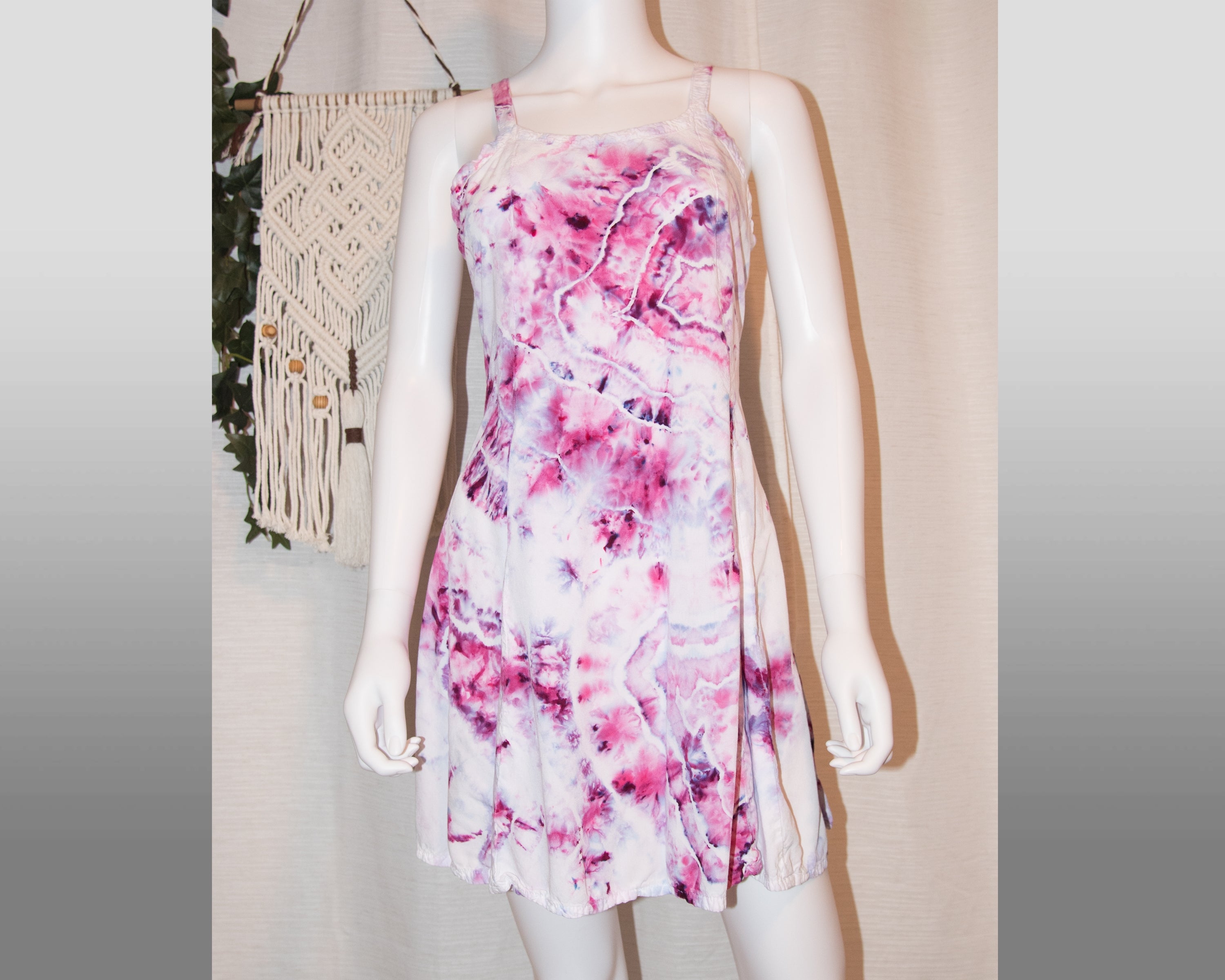 S - Short Rayon Dress - Pink Purple White Geode