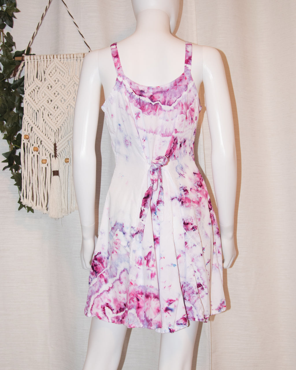 S - Short Rayon Dress - Pink Purple White Geode