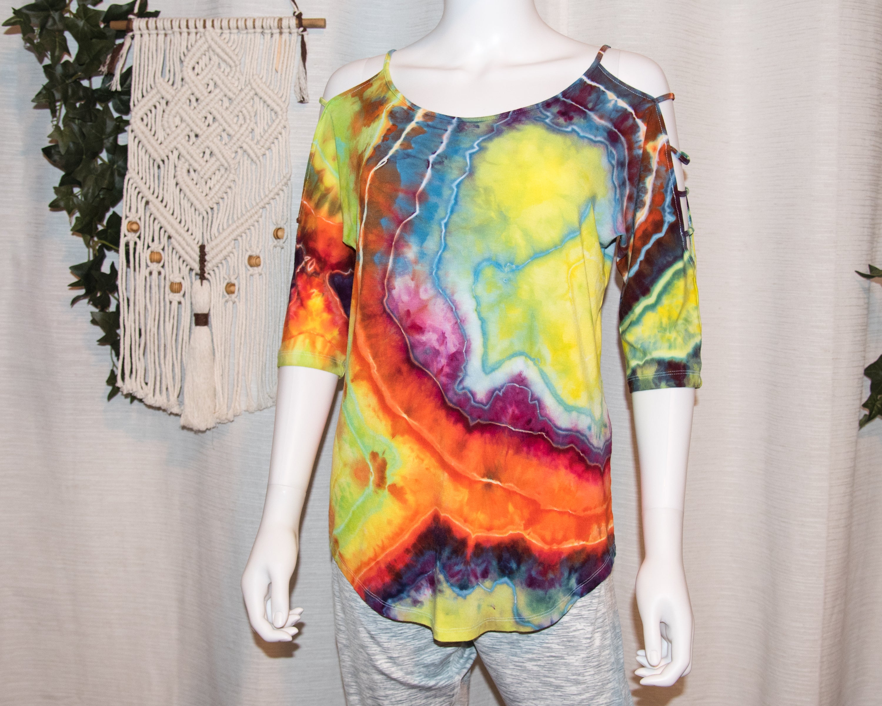 Small - Strappy Shoulder Rayon T-Shirt