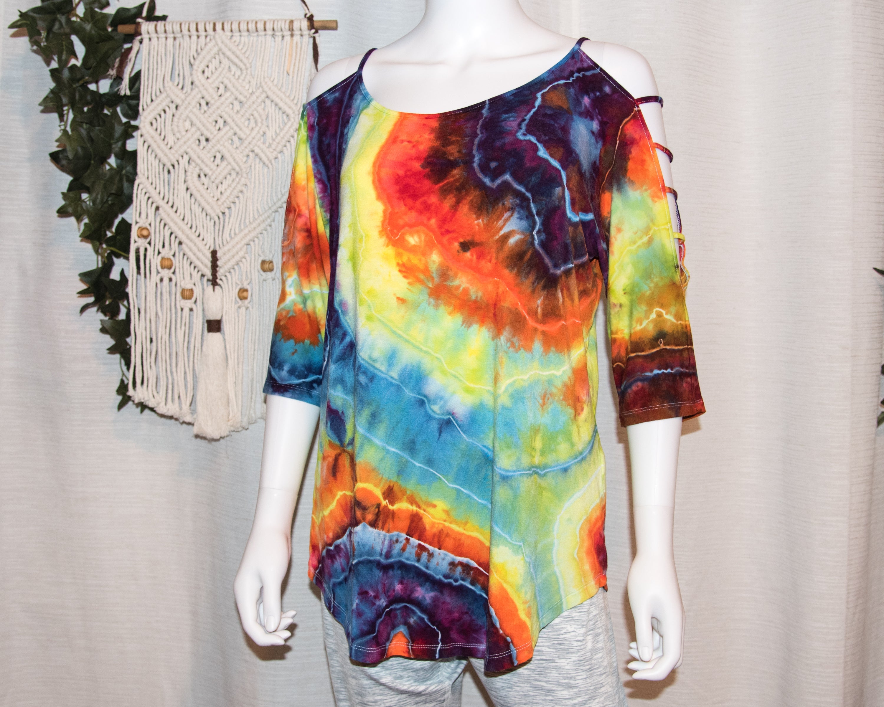 Large - Strappy Shoulder Rayon T-Shirt
