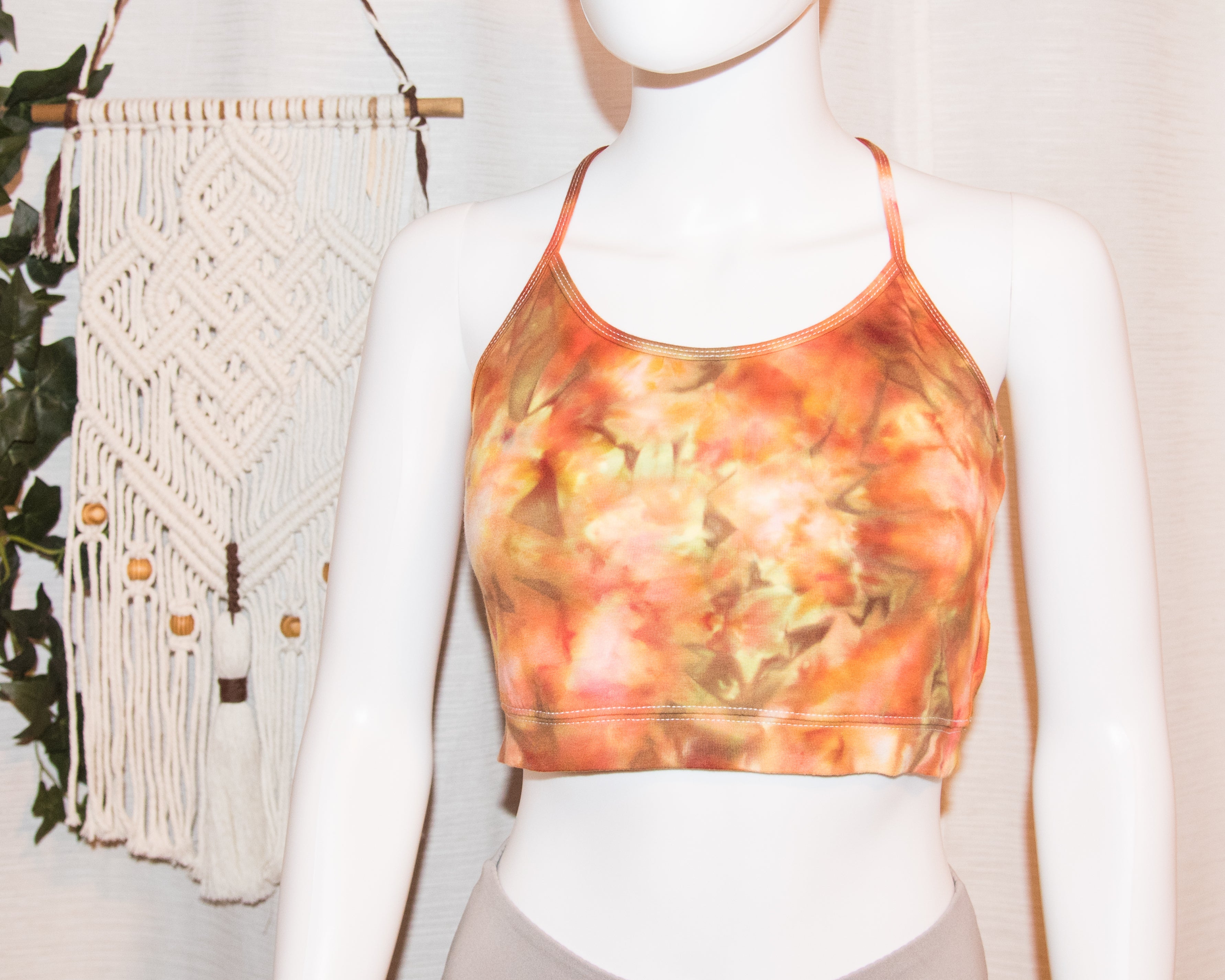 Women's Cropped Tank Top - Large - Rust Orange and Green