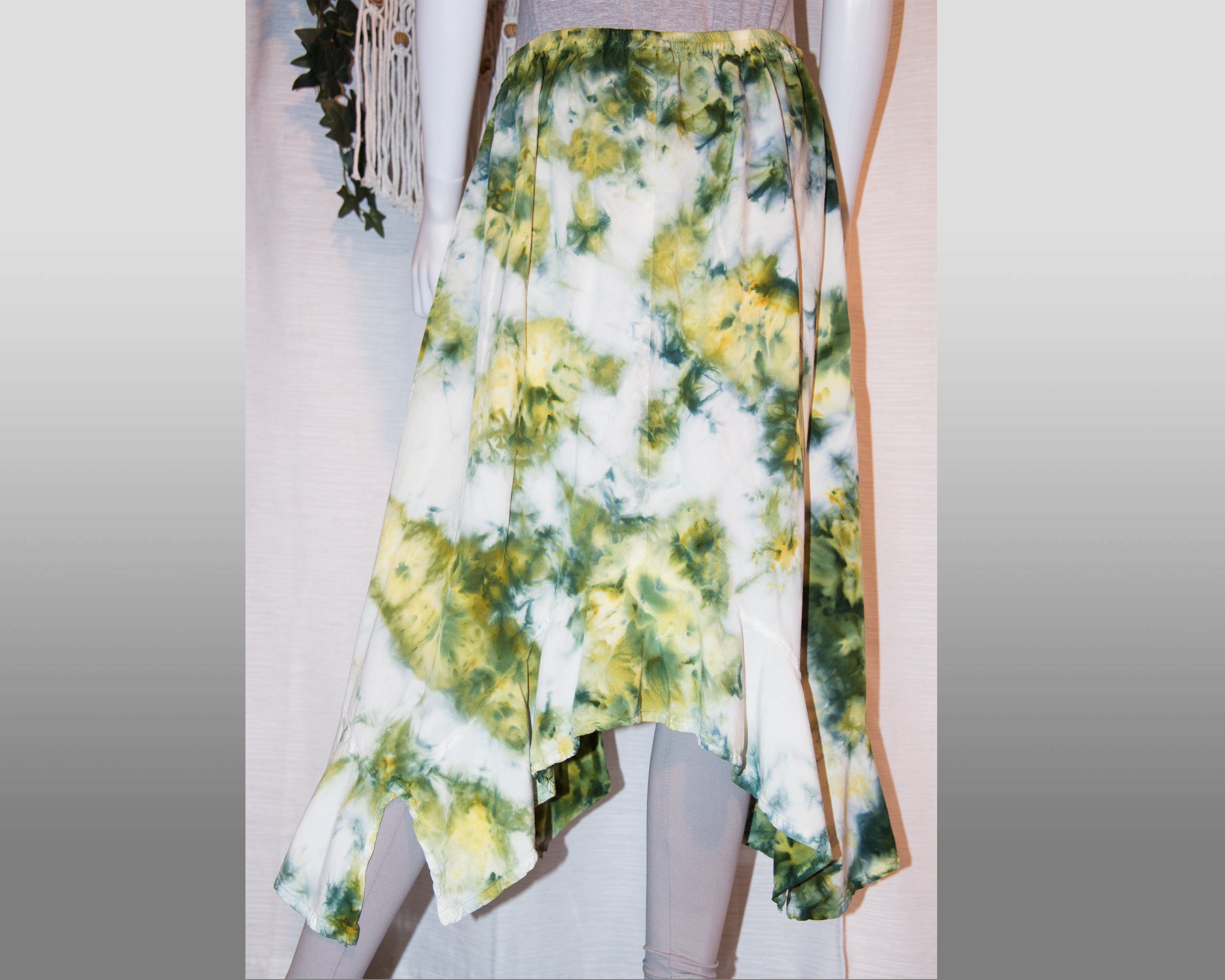 XL - Green Flounced Asymmetric Skirt