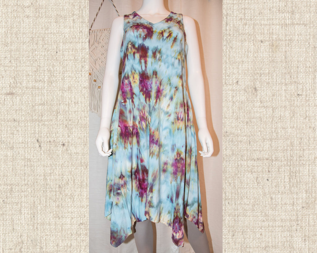 M - Short Rayon Dress - Multicolor (Blue)