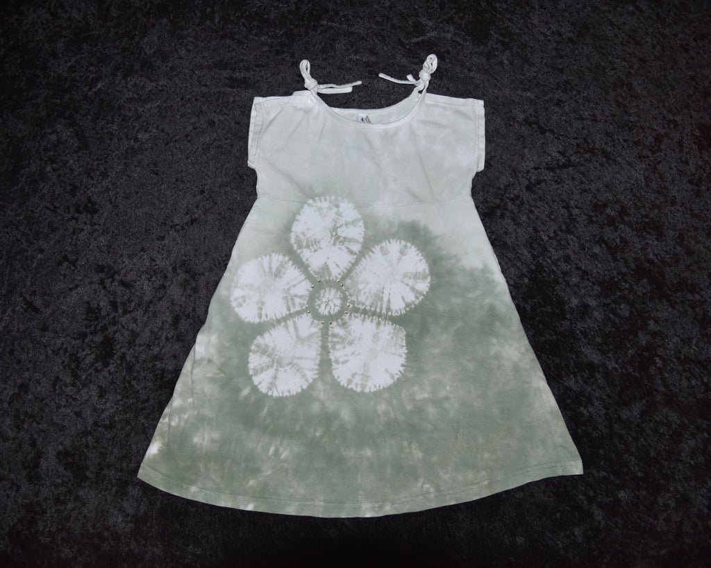 Split sleeve tie-dye dress (4) - Sage green flower with rhinestones